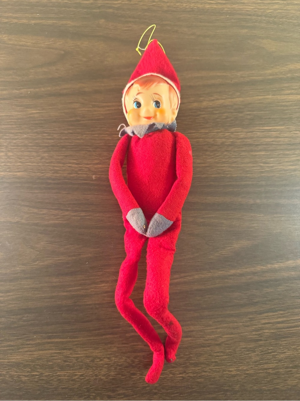 Vintage Made in Japan Knee Hugger Elf Pixie Tree Hugger Christmas Ornament 12”
